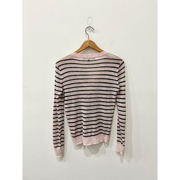 Veronica Beard Dean Striped Linen Blend V-Neck Sweater Pink/Black Women's Size S - Picture 4 of 6